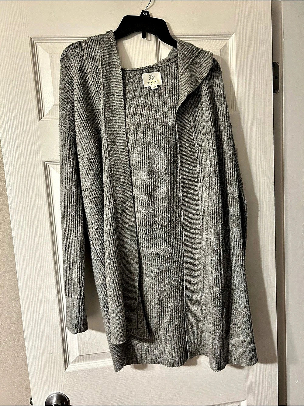 Offline by Aerie Ribbed Hooded Cardigan Sweater Gray Small